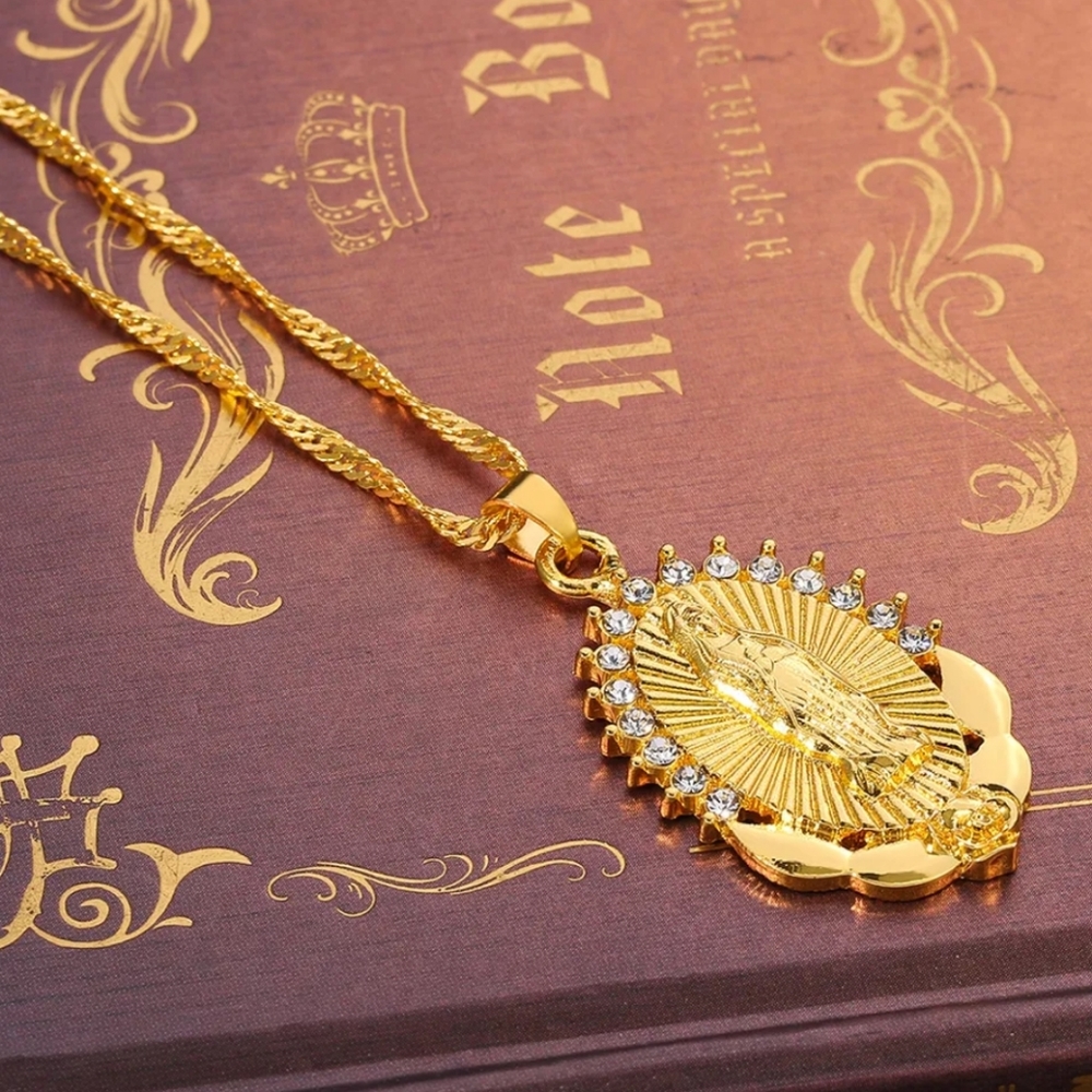 Gold Tone Virgin Mary Necklace - Picture 5 of 6